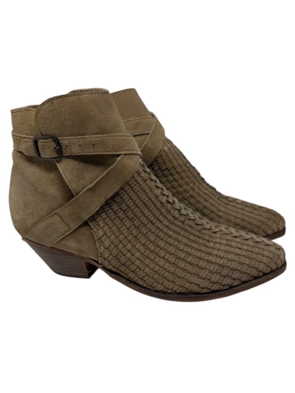 Free People Venture Woven Suede Ankle Boots Taupe US 10 EU 41 Boho